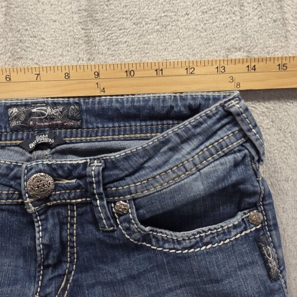 Silver Jeans Co Sam Boyfriend Jeans Womens 25 Distressed Sequin Pockets 28 - Picture 9 of 12